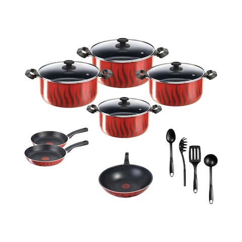 Tefal Tempo Cooking Set With Glass Lids - 15 Pieces - Red