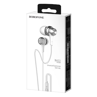 Borofone BM22 Universal Earphones With Mic Silver 3.5mm