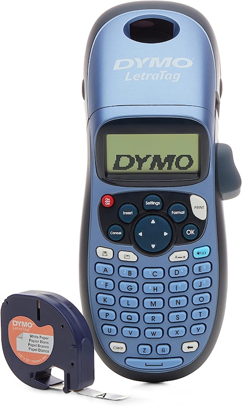 Dymo Letra Tag Label Printer Lt 100H + Tape White 12Mmx4M, Black, Blue, S0883990