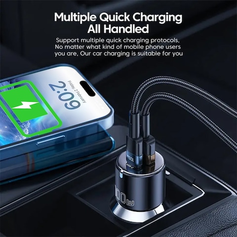 Porodo 60W Car Charger Transparent Dual Port PD 30W QC 18W with Coil Type-C