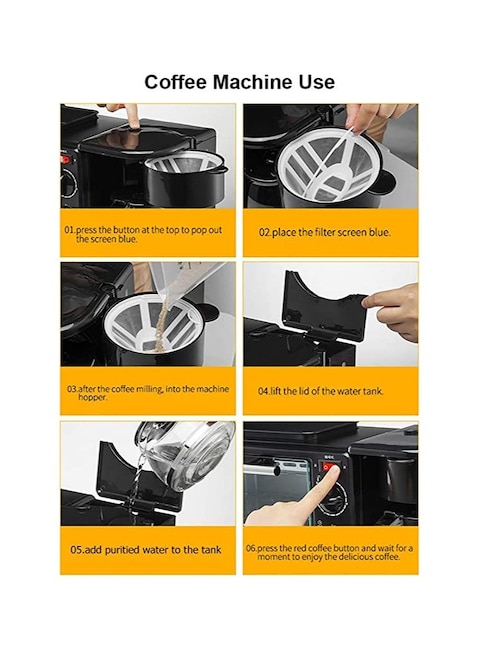 3 in 1 Electric Mini Oven Toaster Multi Function Breakfast Station Coffeemaker Non Stick Frying Pan Toaster Oven Black