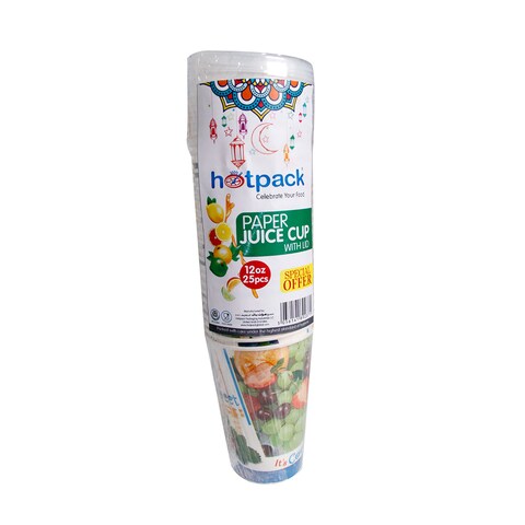 Hotpack - Paper Juice Cup 12 - Oz + Lid 25Pcs