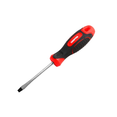 Geepas Precision Screwdriver - Slotted Screwdriver With Soft Grip Rubber Insulated Ergonomic Handle - Cr-V Build, Magnetic Tip And Hanging Hole For Easy Carry - Bicolored Red/Black - (Sl 5X75Mm)