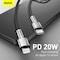 Baseus USB-C to Lightning Fast Charging Data Transfer Cable Type-C PD 20W Cafule Series Fast Power Delivery 25cm Black