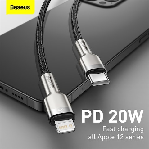 Baseus USB-C to Lightning Fast Charging Data Transfer Cable Type-C PD 20W Cafule Series Fast Power Delivery 25cm Black