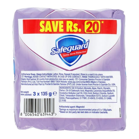Safeguard Family Germ Protection Soap Lavender Oil 125 gr (Pack of 3)