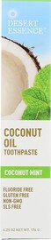 Desert Essence Tea Tree Oil Toothpaste, Coconut Mint, 6.25 Ounce, Refreshing Taste, Complete Oral Care, Baking Soda, Sea Salt, Pure Essential Oil, Fights Against Sugar Acids, Zinc Citrate