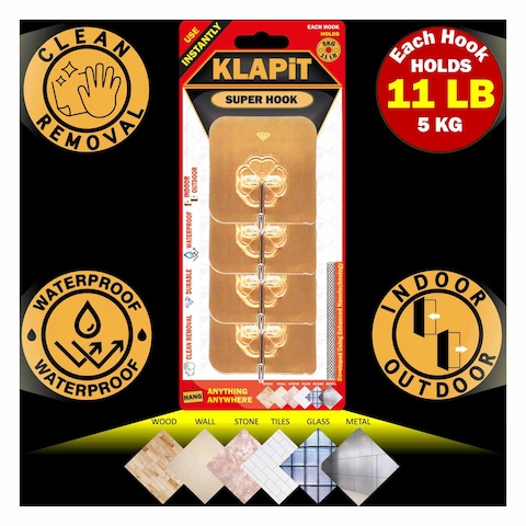 Klapit Super Wall Hook 4 Pieces Gold