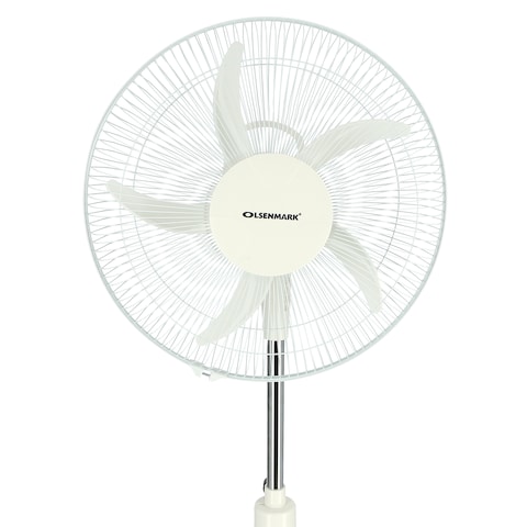 Olsenmark OMF1784 Rechargeable Stand Fan, 16 Inch- LED Light - Remote Control - 12V, 4.5Ah Lead-Acid Battery - Timer Function - Mobile Charging Port - Solar Connection - Home/Office Use