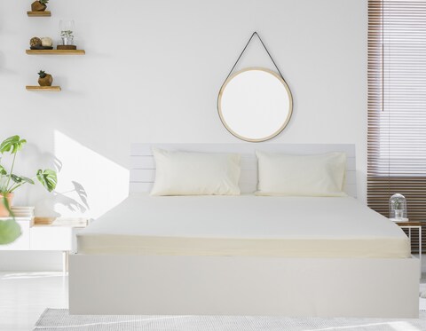Deyarco Princess Fitted Sheet 3pc-Fabric: Cotton Poly Easy Iron - Color: Cream -Size: King 200x200+30cm + 2pc Pillowcase 50x75cm
