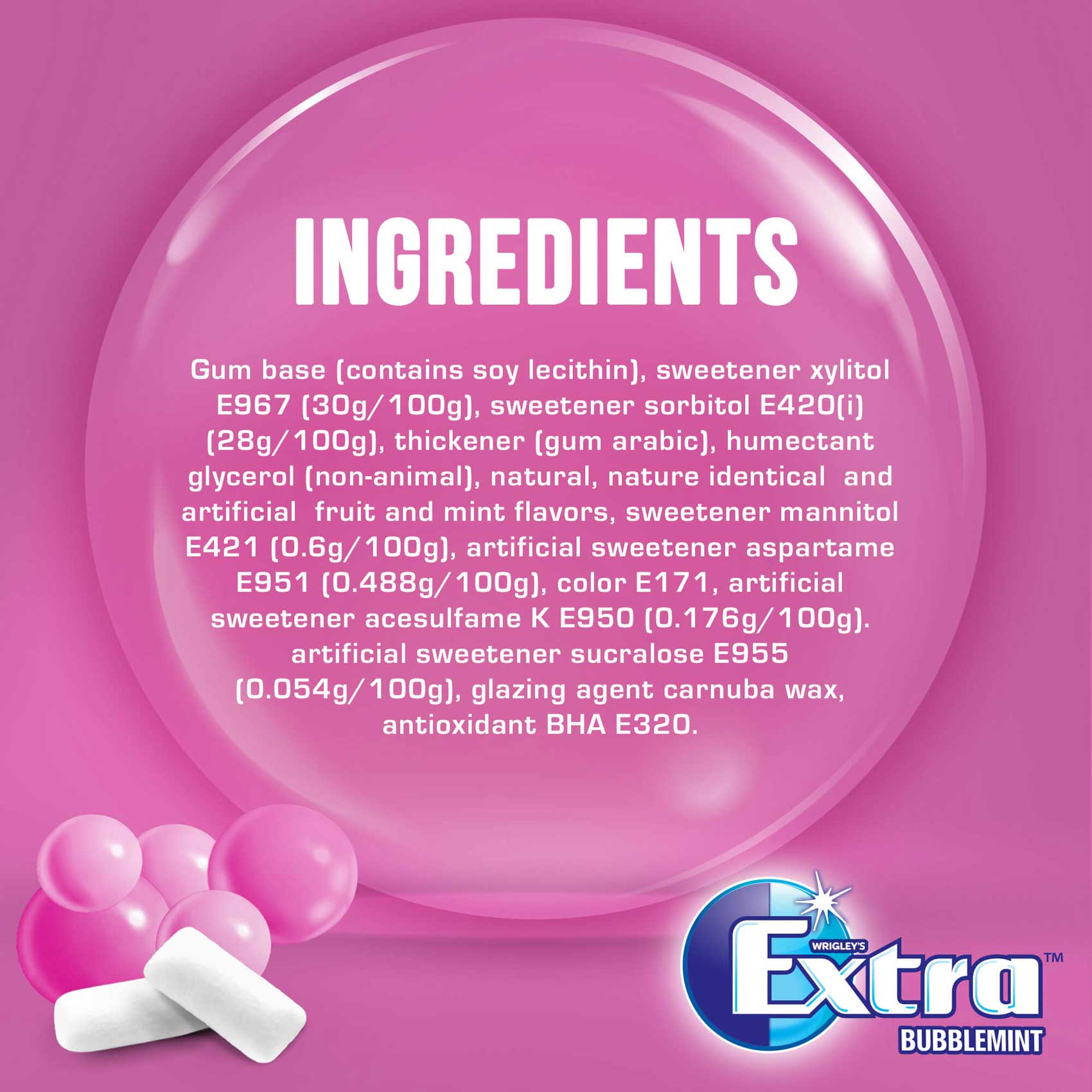 Extra Gum Bubblemint Flavor Sugar Free 14 Gram product thumbnail 4