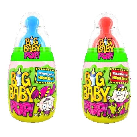 Buy Bazooka Big Baby Pop Strawberry Mega Sour Dextrose Powder 32g in UAE