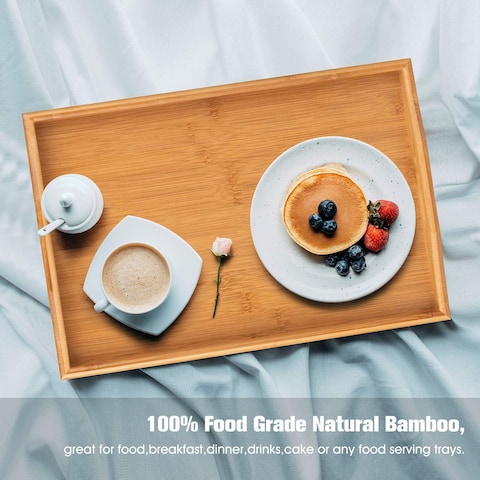 Showay 3 Pack Serving Tray, Large Bamboo Serving Tray With Handles Wood Serving Tray Set For Coffee, Food, Breakfast, Dinner