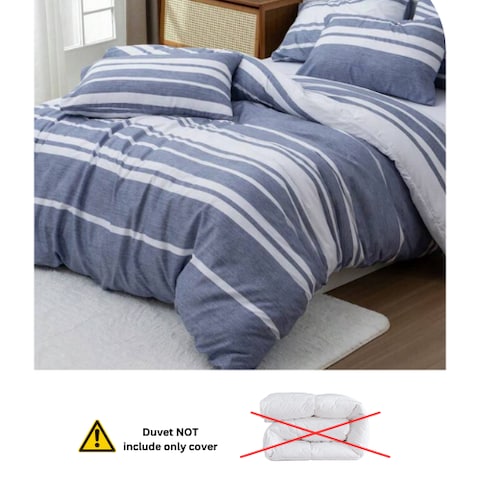 Luna Home Single Size 4 Pieces, Blue Stripe Design Duvet Cover Set