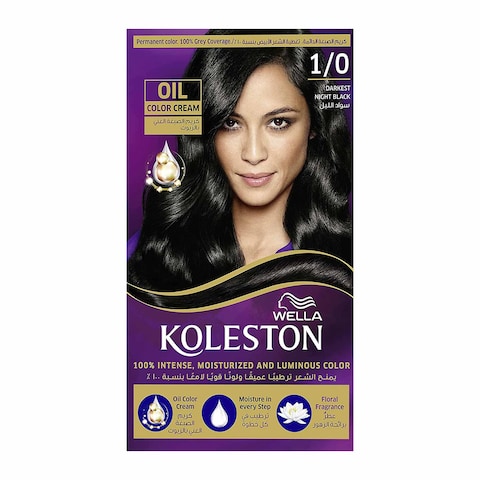 Wella Koleston Oil Hair Colour Kit 1/0 Darkest Night Black 142ml