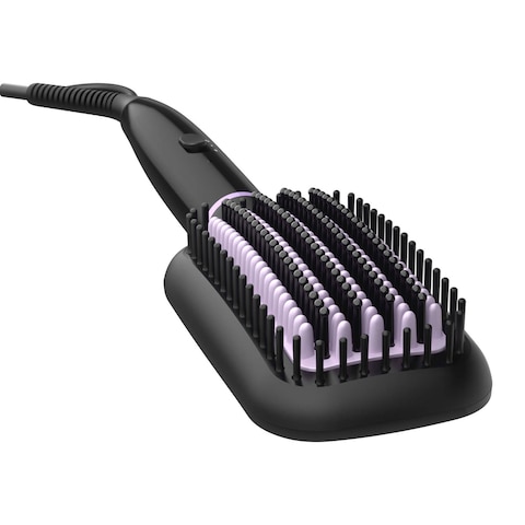 Philips Heated Straightening Brush, Tourmaline Ceramic Coating, 2 temperature settings, 3 Pin, BHH880/03, Black/Purple