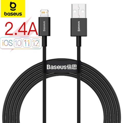 Baseus iPhone Cable USB to Lightning-Fast Charging Cable Charger Cable 2.4A Lightning Cord Compatible for iPhone 14/14 Pro/14 Plus/14 Max iPhone 13 Pro 12 Pro Max 11 XS SE 7 Plus 6S iPad Pro 2M Black
