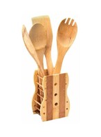 Buy Royalford 5-Piece Cooking Spoon With Spoon Holder Set Beige/Brown 30 x 6 x 0.5centimeter in UAE