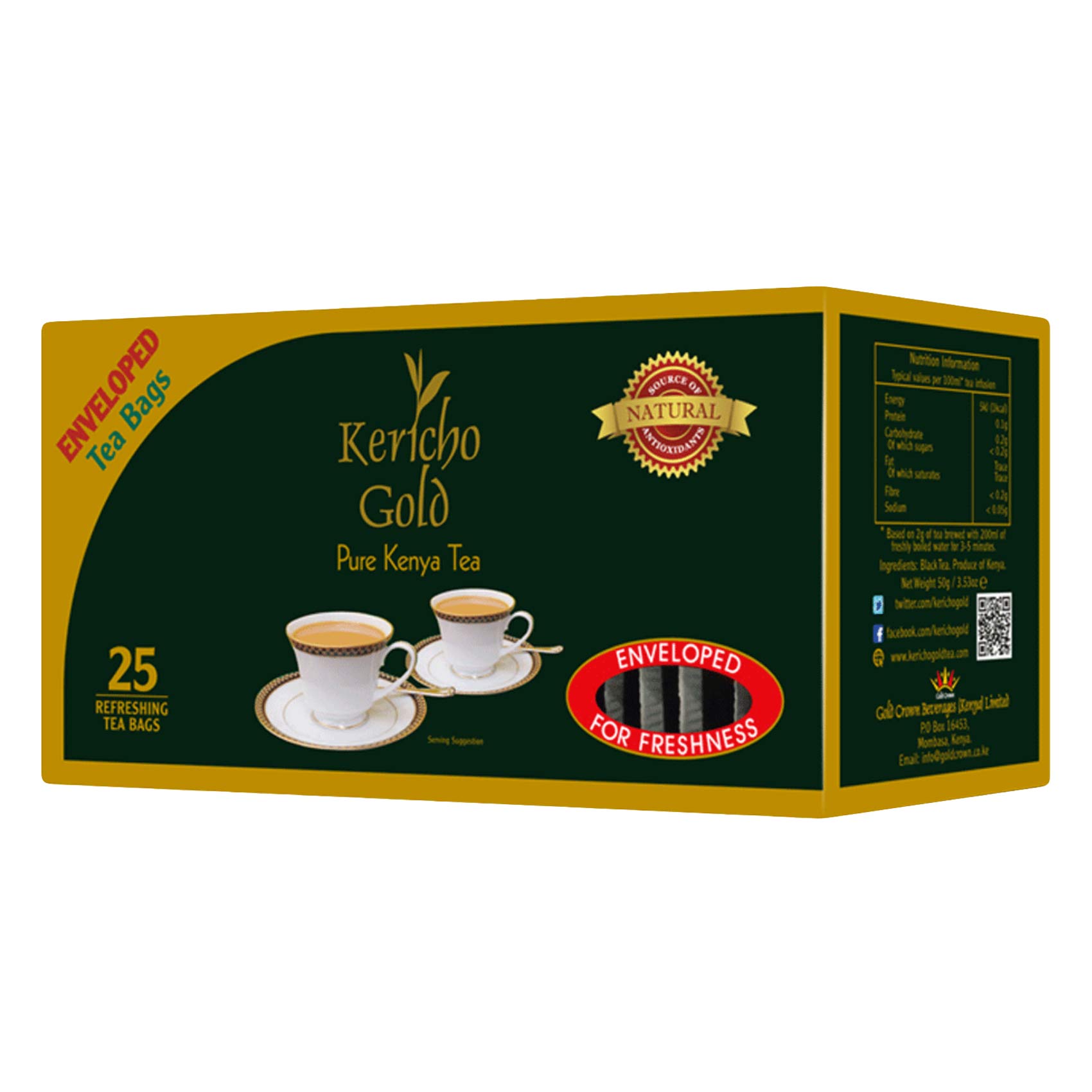 Kericho Gold Pure Kenya Tea Bags 2g x Pack of 25