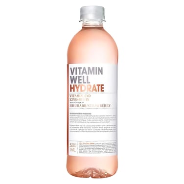 Vitamin Well Hydrate Low Calorie Rhubarb and Strawberry Drink, 500ml