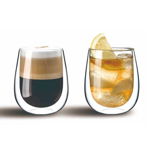 Cuisine Art Hexa Double Wall Glass Cup Set Clear 450ml 2 PCS