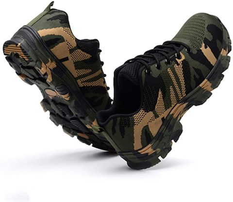 TbrandFour Seasons Wear-Resistant Flying Woven Labor Insurance Shoes, Breathable Men, Middle Cut Casual Safety Protection, Smash-Resistant And Stab-Resistant Work Shoes Olive green&nbsp;
