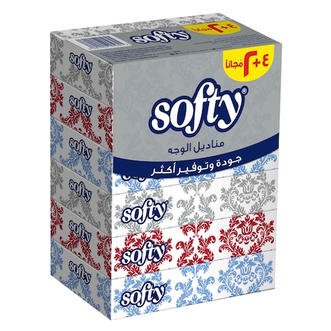 Softy Facial Tissue, 2 PLY, 6 Tissue Boxes x 76 Sheets, Economy Tissue Paper for Face &amp; Hands