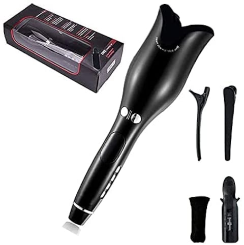 Automatic Hair Curler Portable Ceramic 1 Inch Curling Iron Wand For All Hair Types LCD Digital Display,Black