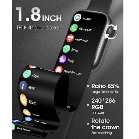 Smart Watch Women(Answer/Make Calls), 2024 Newest 1.8&#39;&#39; Bluetooth Smart Watch For Android Phones, IP68 Waterproof Outdoor Fitness Tracker With Heart Rate/SpO2/Sleep Monitor, Smartwatch Black
