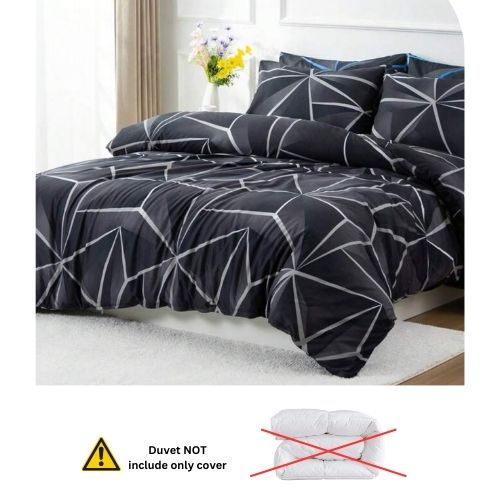 Luna Home Queen Size 6 Pieces, Black With Grey Geometric Design Duvet Cover Set