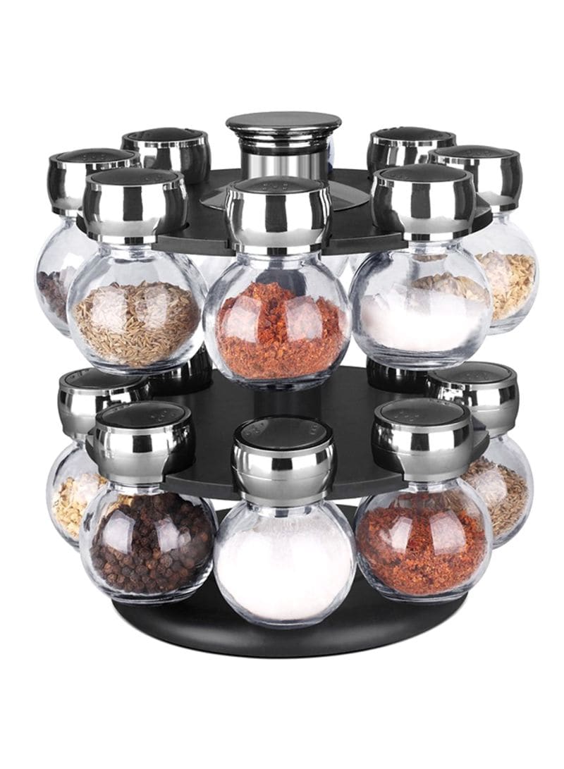Buy Generic 16-Piece Glass Jar With Revolving Rack Online | Carrefour UAE