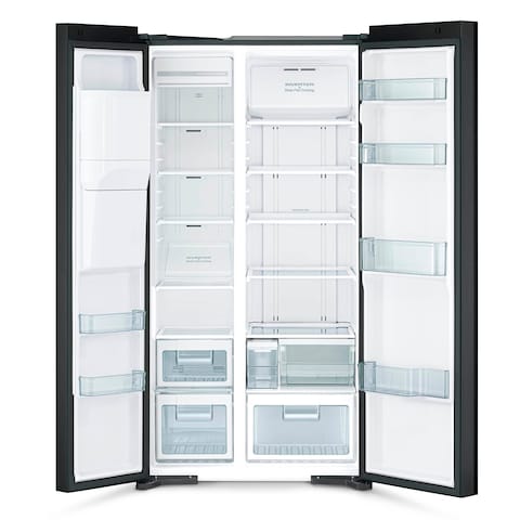 Hitachi 569L Net Capacity Side By Side Glass Refrigerator With dispenser Glass Black- RSX700GPUK0GBK