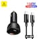 Baseus USB C Car Charger 100W PD3.0 QC4.0 2-Ports Fast Charging LED Cigarette Lighter USB Adapter Compatible With iPhone/Huawei/iPad/MacBook Pro/Air/Tablet/Laptop (Including 100W Type C Cable) Black