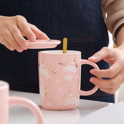 Cute Pink Ceramic Mug With White Clouds Painted In Gold Cartoon Mug From The Source