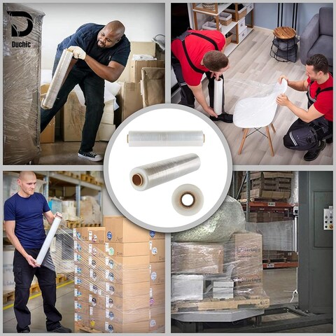 Duchic, [3 Roll] Clear Stretch Film Wrap - 500mm Heavy Duty Plastic Shrink Wrap for Pallet Wrap, Packing, Moving and Packaging - Cling Wrap, 1.30 kg, 400g core