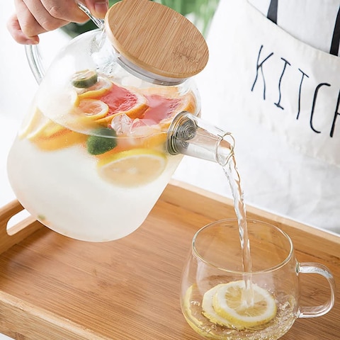 Uaejj Glass Pitcher, Glass Cold Kettle, Hot And Cold Glass Teapot, Heat Resistant Glass Teapot, Borosilicate Glass Tea Pots For Blooming And Loose Leaf Tea Maker (1.6L, B)