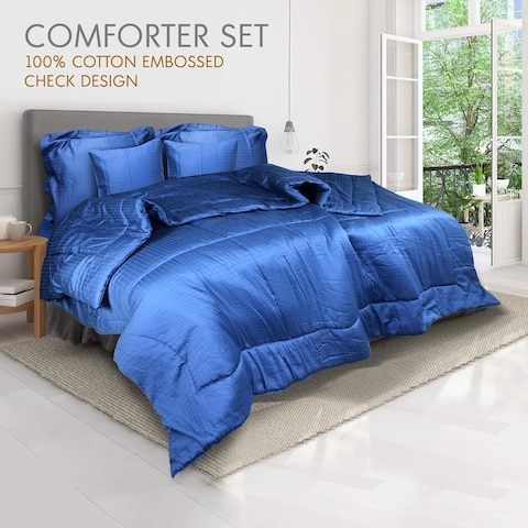 Hotel Linen Klub Deluxe King Comforter 5 PC Set - 100% Cotton 250TC Dobby Jacquard Box Sateen Textured Design, Size: 220 x 240cm, Navy Blue