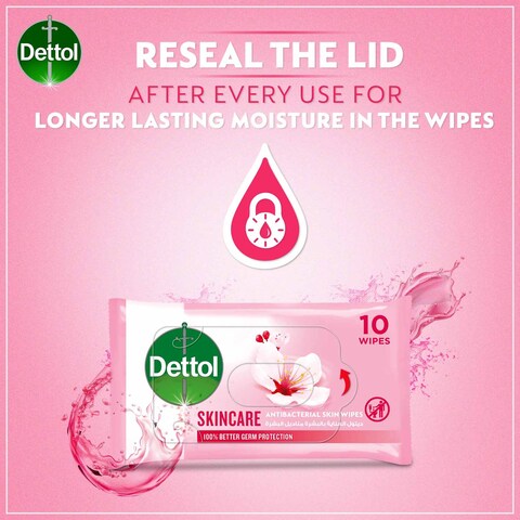 Dettol Skincare Antibacterial Wipes, 10 Pcs (Pack of 5)