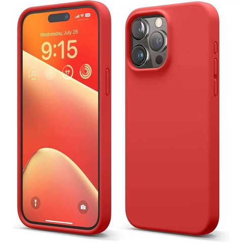 HYX Compatible with iPhone 15 Pro Max Case, Liquid Silicone Case, Full Body Protective Cover, Shockproof, Slim Phone Case, Anti-Scratch Soft Microfiber Lining, 6.7 inch (Red)