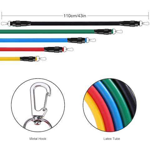 Generic-11pcs Resistance Bands Set Skipping Rope Workout Fintess Exercise Tube Bands Door Anchor Ankle Straps Cushioned Handles with Carry Bags for Home Gym Travel