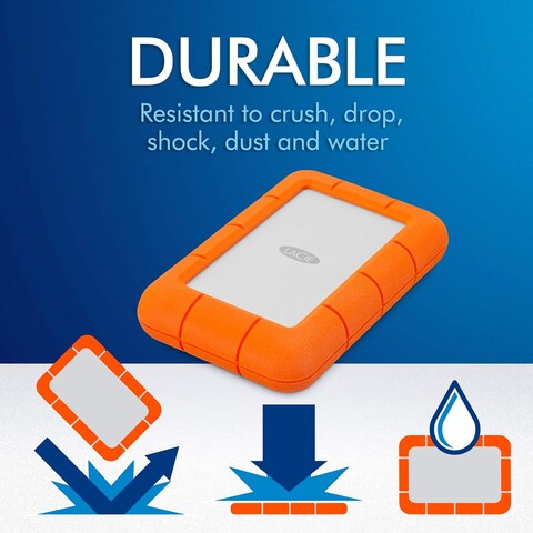 LaCie Rugged Mini 1TB USB 3.0 Portable External Hard Drive - Shock, Dust and Rain Resistant for Mac and PC (LAC301558)