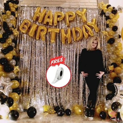 Party Propz 65Pcs Golden, Silver And Black Balloon Birthday Decorations Items Combo For Kids,Adult Birthday