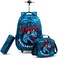 Eazy Kids - 18" Set of 3 Trolley School Bag Lunch Bag &amp; Pencil Case Trex Dinosaur - Blue