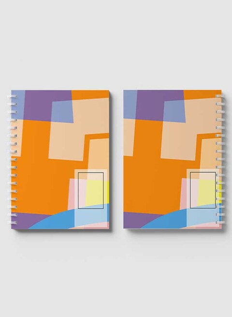 Lowha Spiral Notebook With 60 Sheets And Hard Paper Covers With Abstract Colorful Shapes Design, For Jotting Notes And Reminders, For Work, University, School