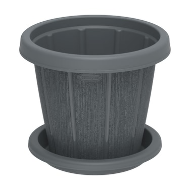 Cosmoplast Cedargrain Flower Pot With Tray Dark Grey 12inch