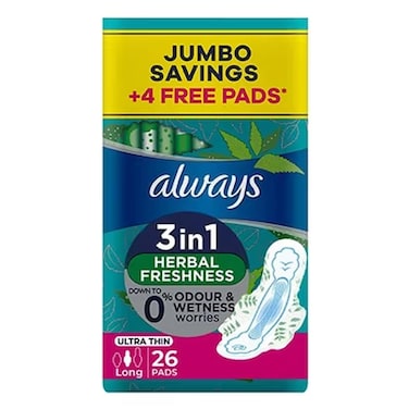 Always Ultra 3 In1 Herbal Fresh Ultra-Thin Long Sanitary 26 Pads