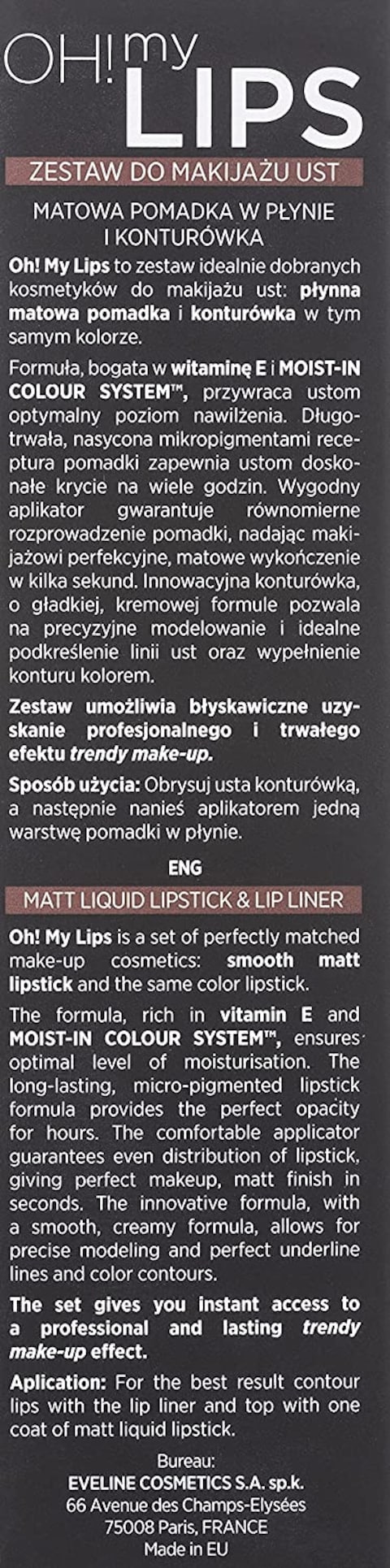 Eveline Cosmetics Make Up Oh My Lips Liquid Matt Lipstick &amp; Contour Lip Liner No.08, Lovely Rose, 4.5 ml