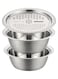 3-In-1 Stainless Steel Grater Basin Drain Basket Washing Bowl Set Silver 27.00*10.50*27.00cm