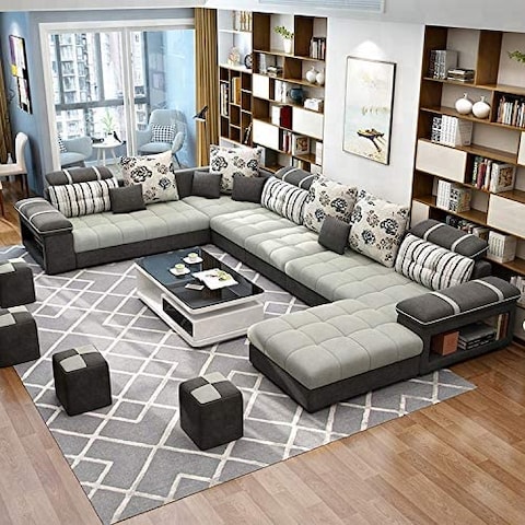 Living Room Sofa - Sofa set - Fashion Fabric Sofa - Combination Set - Cafe Hotel Furniture - Simple Leisure Sofa (Grey)