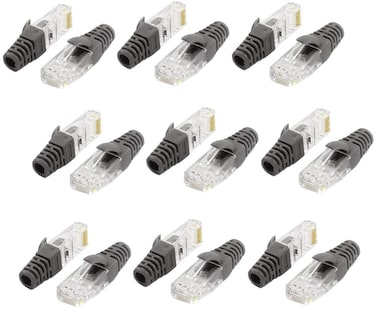 100set 8P8C RJ45 Cat6 Connector Network Plug with Boot Cover Divine (Grey boots with Connector)